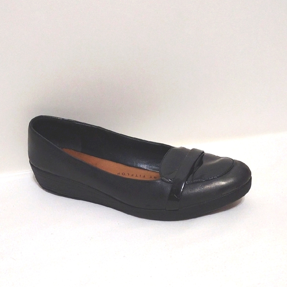 FitFlop F-pop Black Leather Loafers EU 40 US 9 Platform Slip-On Comfort Shoes